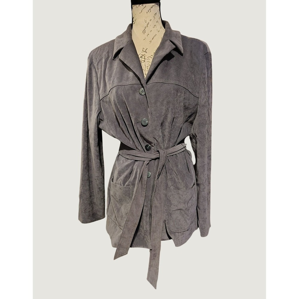 Vintage Y2K Worthington Faux Suede Belted Lightweight Jacket Gray Womens 12 Fall